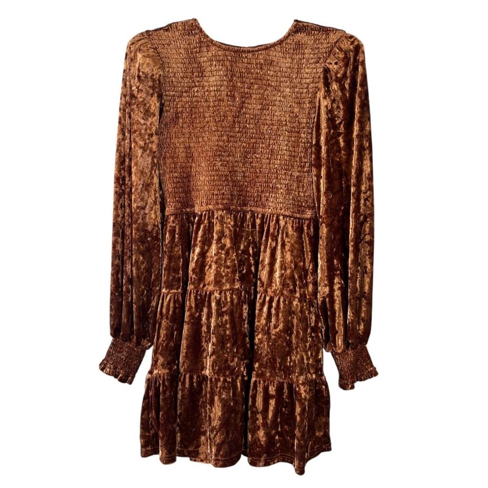 Baltic Born Kele Crushed Velvet Copper Smocked Tiered Mini Dress Women’s Large
